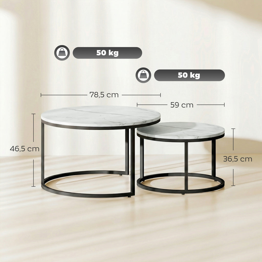 Lot de 2 tables basses gigognes empilable design industriel pieds en métal blanc-2
