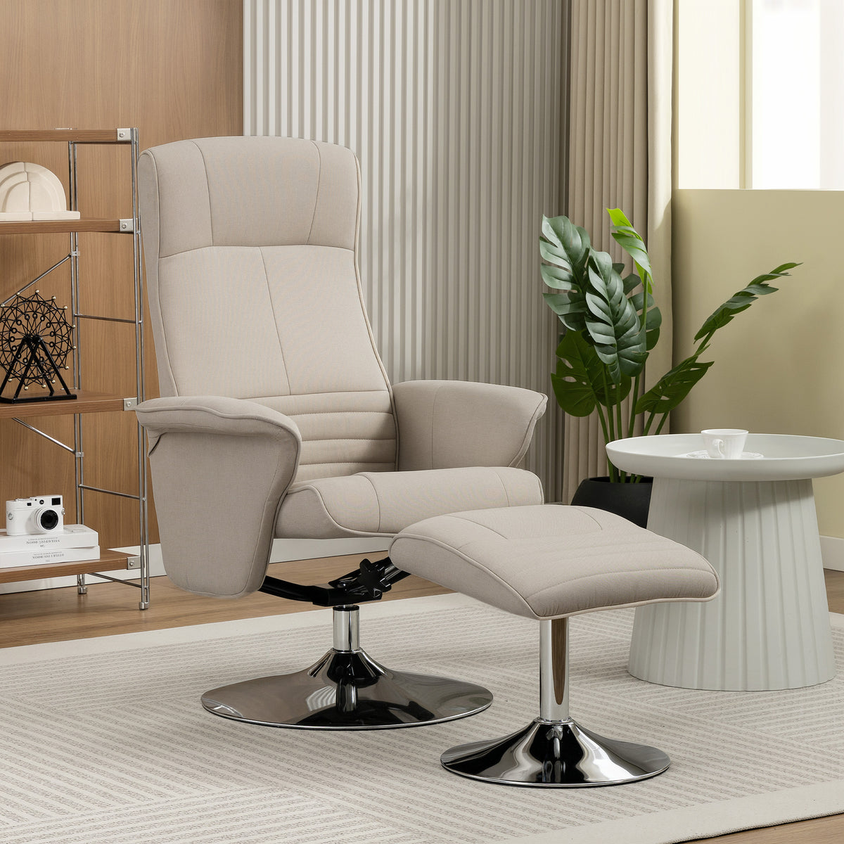 Fauteuil relax inclinable 135° pivotant 360° avec repose-pieds revêtement tissu beige-1