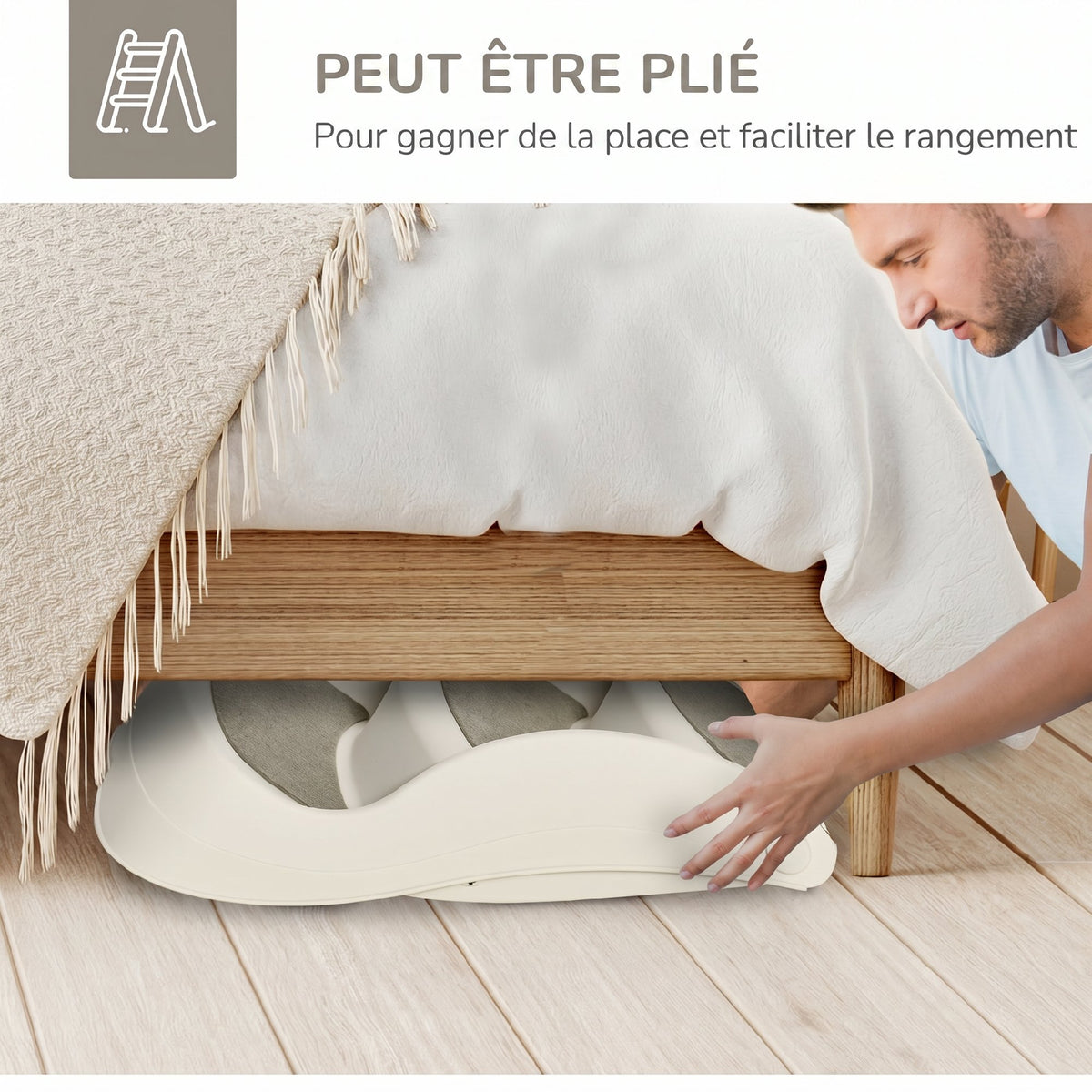 Escalier pour Chien Pliant à 3 Marches Antidérapantes, pour Chiens Âgés, Chiots, Lit, Canapé, 49x38x38cm, Crème-4