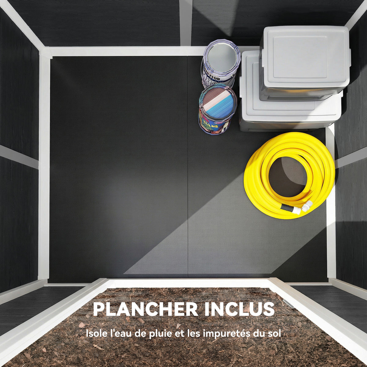 Abri de jardin en plastique avec plancher porte verrouillable fenêtre et ventilation  128 x 104 x196 cm gris-3