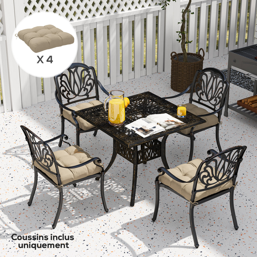 Lot de 4 coussins de chaise de jardin, coussins extérieurs capitonné, rembourrage 10 cm avec attaches, 48 x 48 cm kaki-6