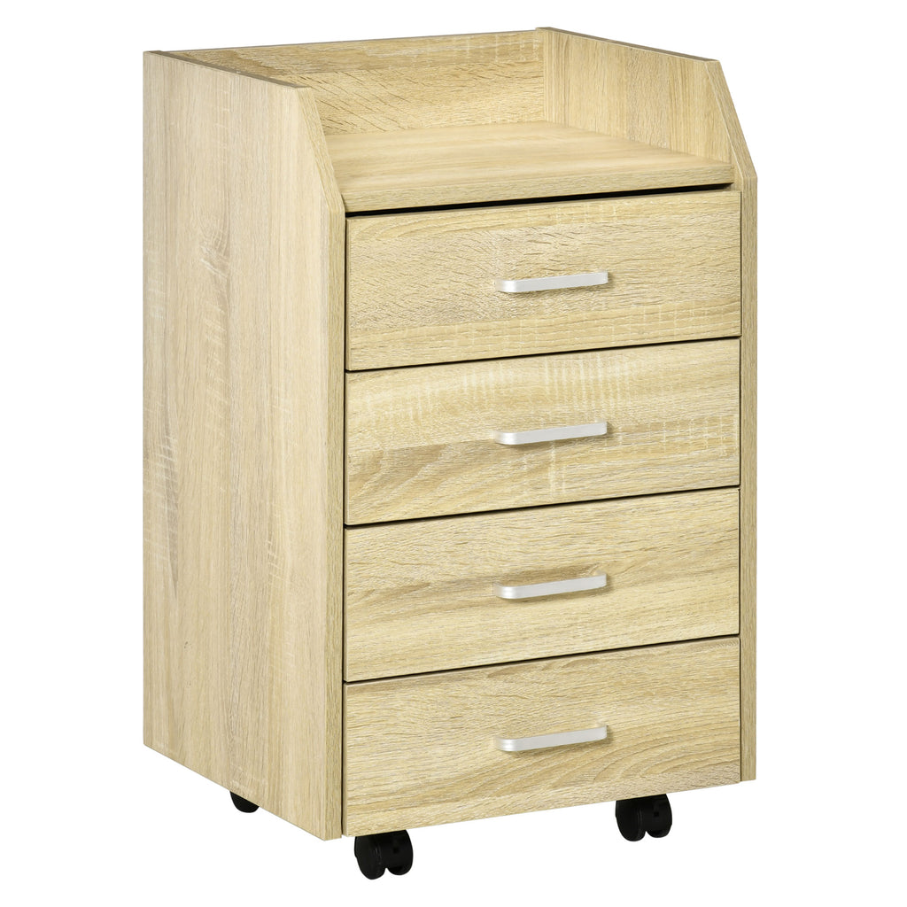 Caisson bureau rangement sur roulettes 4 tiroirs coulissants MDF et panneaux particules 40x36x65cm bois naturel-0