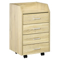 Caisson bureau rangement sur roulettes 4 tiroirs coulissants MDF et panneaux particules 40x36x65cm bois naturel-0