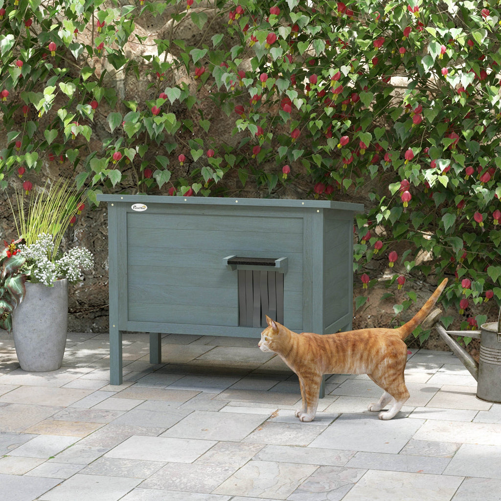 Maison pour chats niche d'extérieur en bois surélevée avec toit ouvrable isolée  85 x 50 x 68,5 cm gris foncé et noir-8