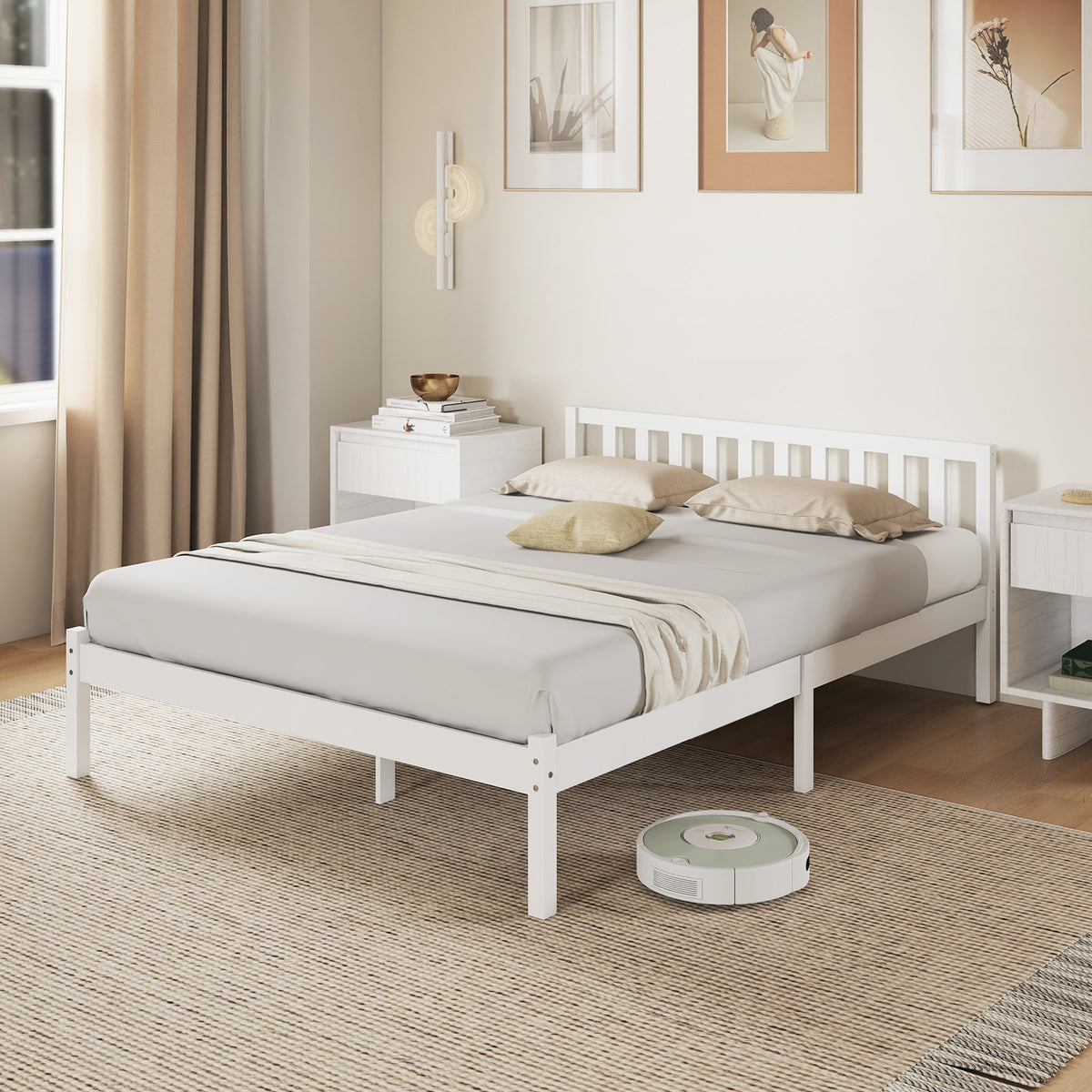 Cadre de lit en bois massif 140x190 cm lit simple avec tête de lit et sommier à lattes solide pour enfants adultes-7