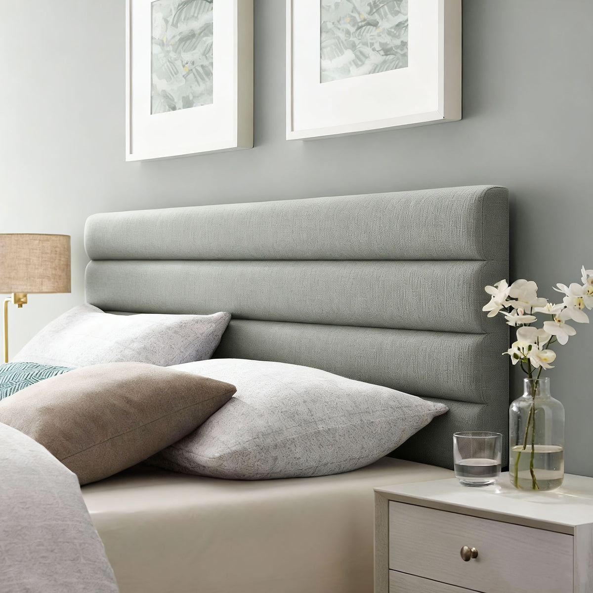 Tête de Lit Capitonnée, Hauteur Ajustable en 3 Niveaux avec Pieds en Métal pour Chambre, 140 x 10 x 106/116/126 cm, Gris-1