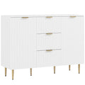 Buffet meuble cuisine rangement avec 3 tiroirs, étagères réglables, placards à portes cannelées, 120 x 40 x 90 cm, blanc-0