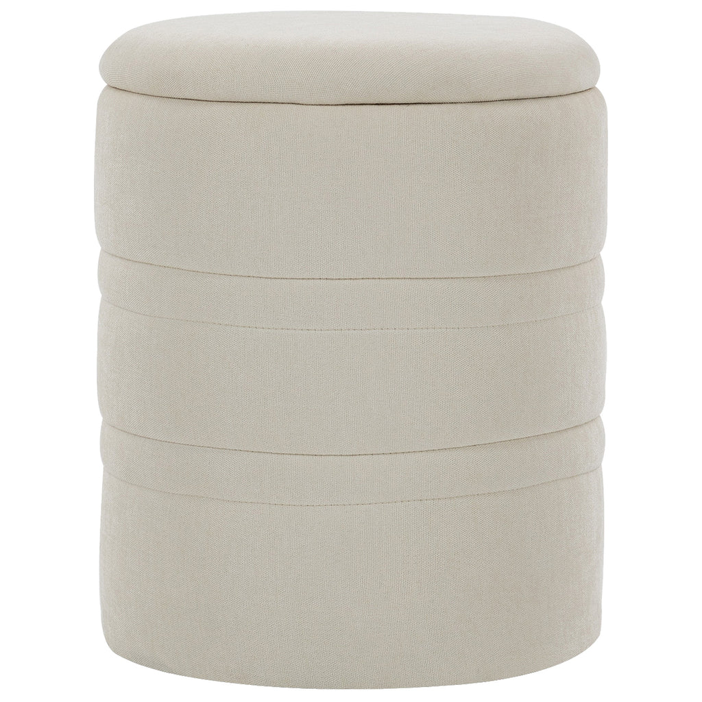 Pouf de Rangement en Chenille avec Couvercle, Tabouret Rond pour Salon et Chambre, Beige-0