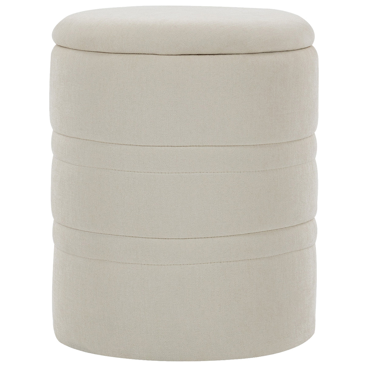 Pouf de Rangement en Chenille avec Couvercle, Tabouret Rond pour Salon et Chambre, Beige-0