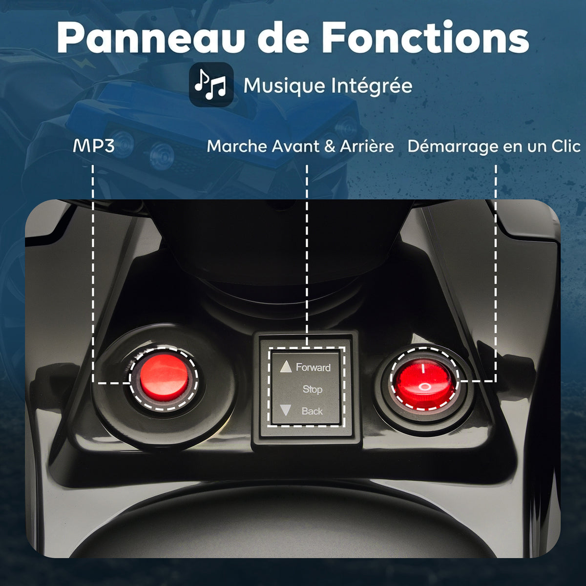 Quad Électrique Enfant 6V, Voiture Électrique Enfants ATV, Musique et Phares LED, 18-56 Mois, 70x42x45cm, Bleu-5