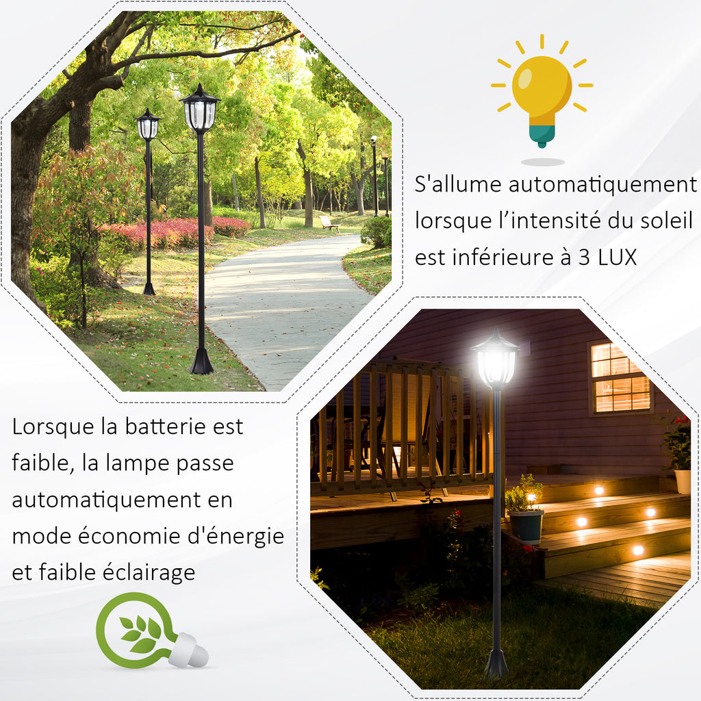 Luminaire extérieur lampadaire sur pied solaire lampadaire lanterne classique LED 60 Lm max. dim. 26L x 26l x 177H cm noir-5