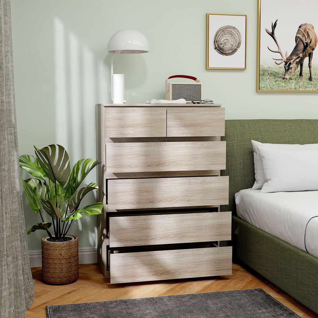 Commode 6 tiroirs meuble de rangement sans poignées design minimaliste 80 x 39 x 115 cm bois naturel-8