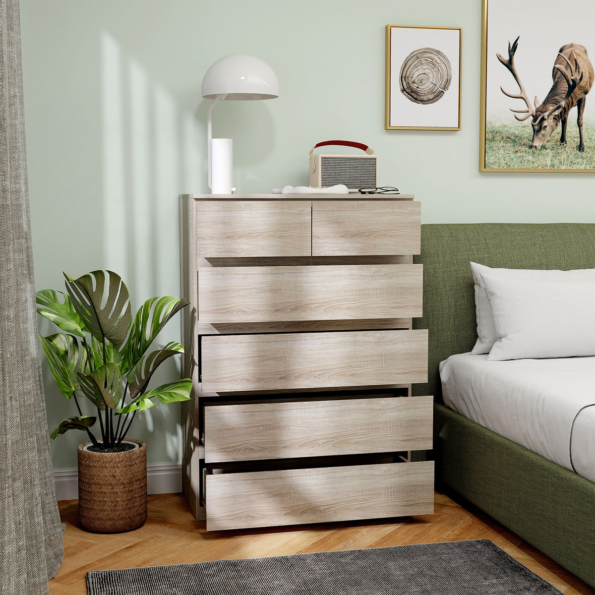 Commode 6 tiroirs meuble de rangement sans poignées design minimaliste 80 x 39 x 115 cm bois naturel-8
