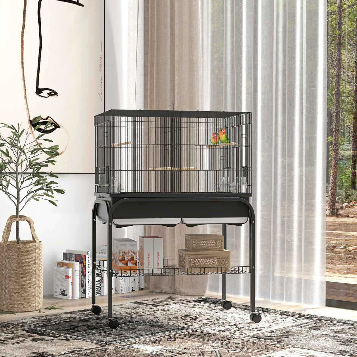 Grand cage oiseaux cage perroquet avec support roulettes pour cacatoès perruche canaris perroquet 85 x 49 x 119 cm noir-1
