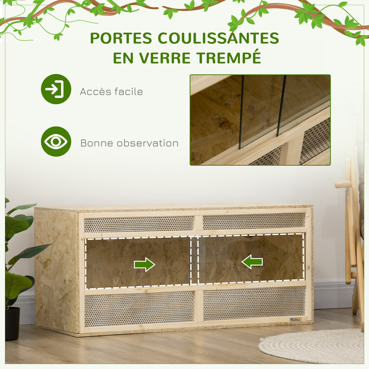 Terrarium en bois OSB pour reptiles avec porte coulissante en verre - 100 x 47 x 47 cm naturel-5