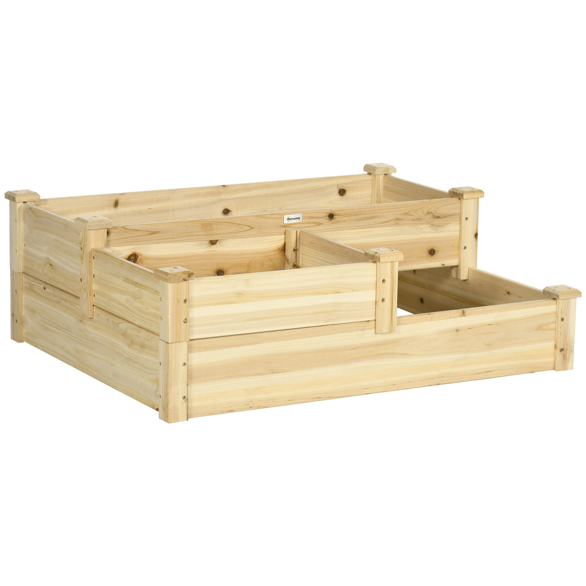 Carré potager en bois jardinière extérieure en escalier 3 niveaux design sans fond 108 x 88 x 36 cm bois naturel-0