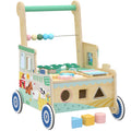 Trotteur Bebe en Bois, Chariot de Marche Bébé, Centre d'Activités, Espace de Rangement, Vert-0