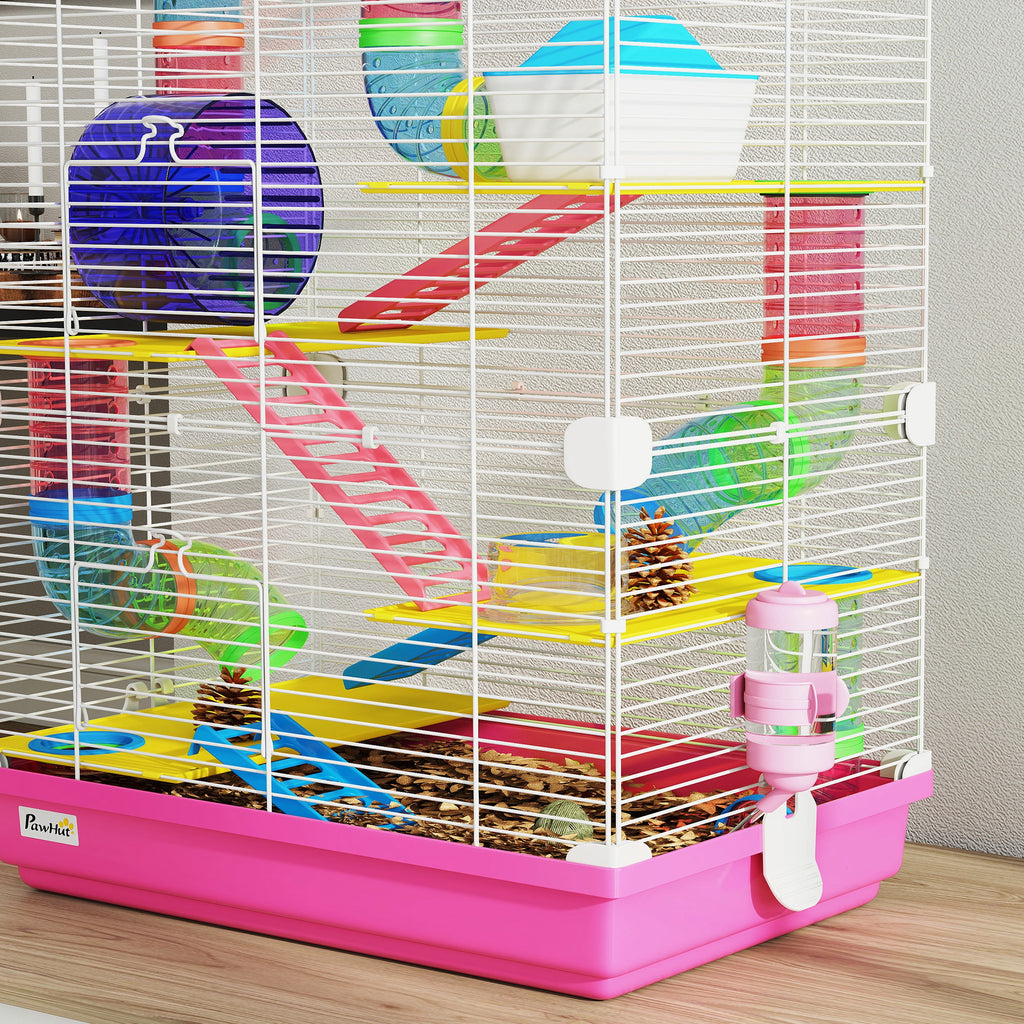 Cage pour Hamster Rongeur 5 Étages avec Tunnels, Mangeoire, Roue, Maison, Échelles, 46 x 30 x 58 cm, Rose-7