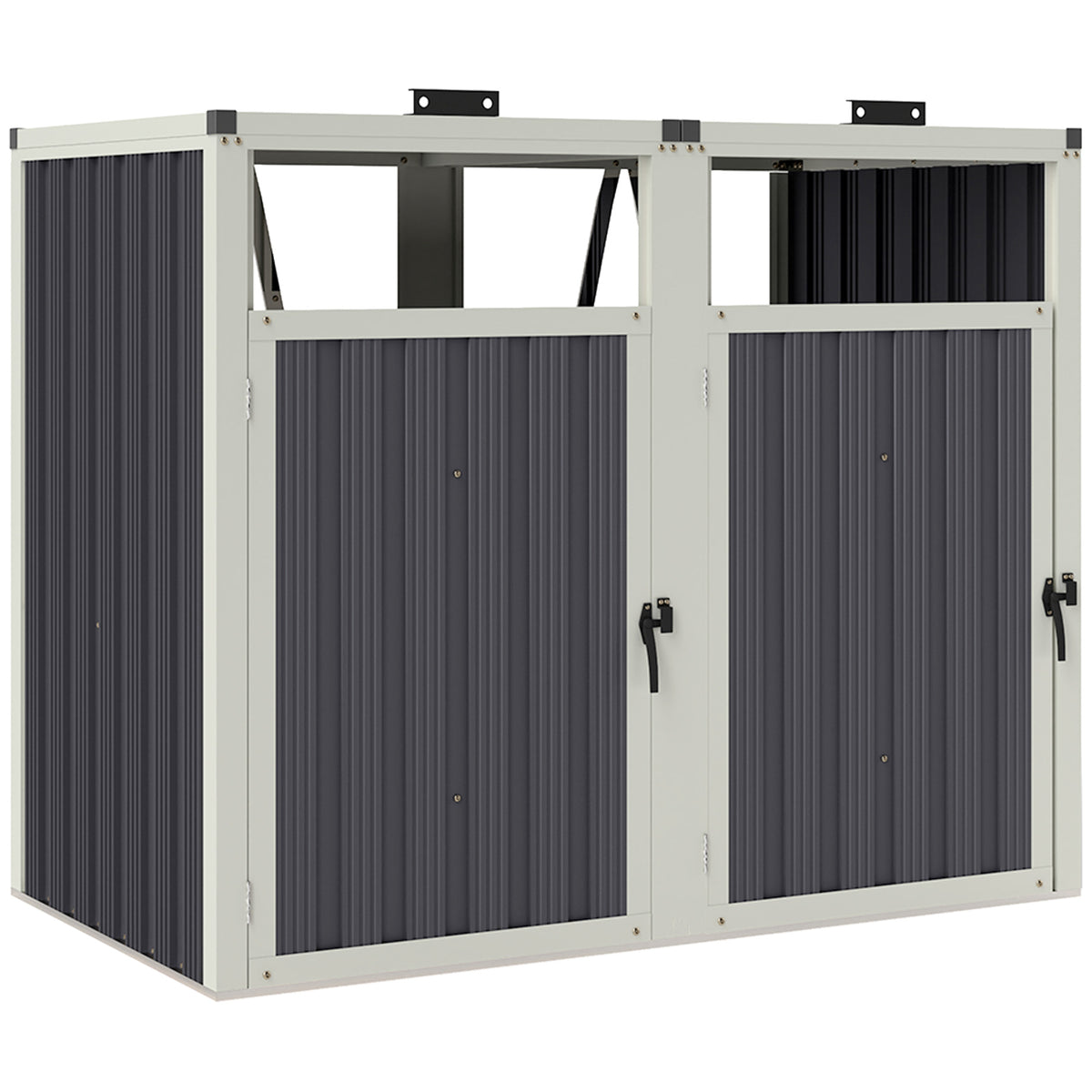 Abri pour 2 poubelles 240L cache poubelle extérieur couvercle relevable 180° acier galvanisé 146x81x122cm gris foncé-0