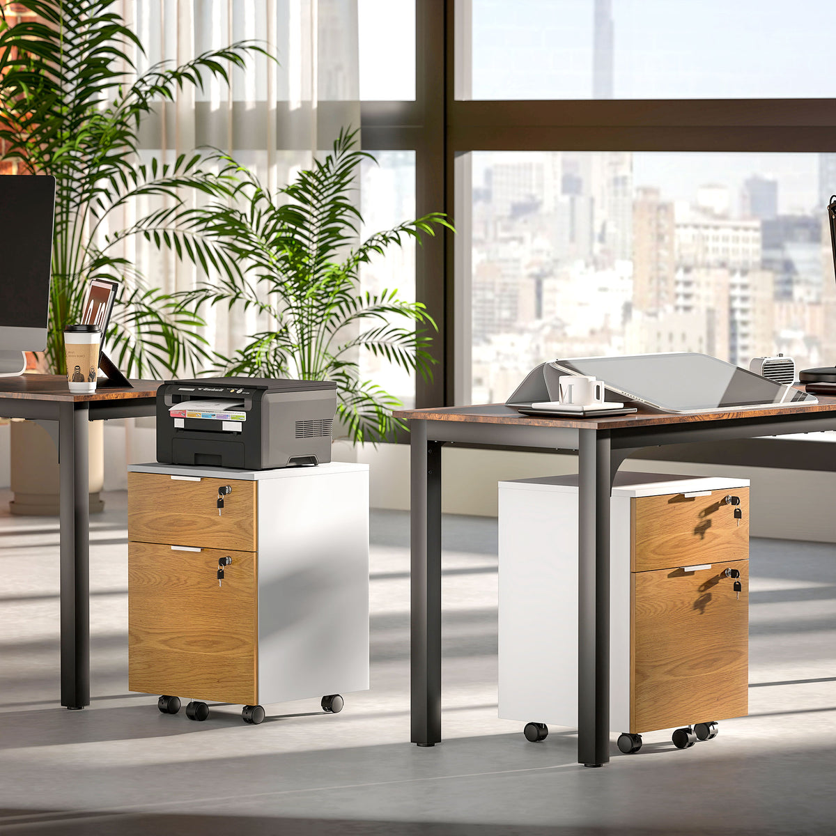 Caisson de bureau, meuble de rangement 2 tiroirs 2 barres pour dossier suspendu, verrouillable avec 2 clés 42x40x60 cm-8