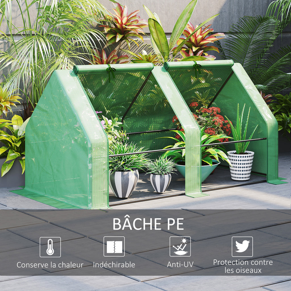 Mini Serre de Jardin Mini Serre Tunnel 180L x 90l x 90H cm Toit Pointu Acier PE Haute Densité 140 g/m² Anti-UV Fenêtres avec Zip Enroulables Vert-4