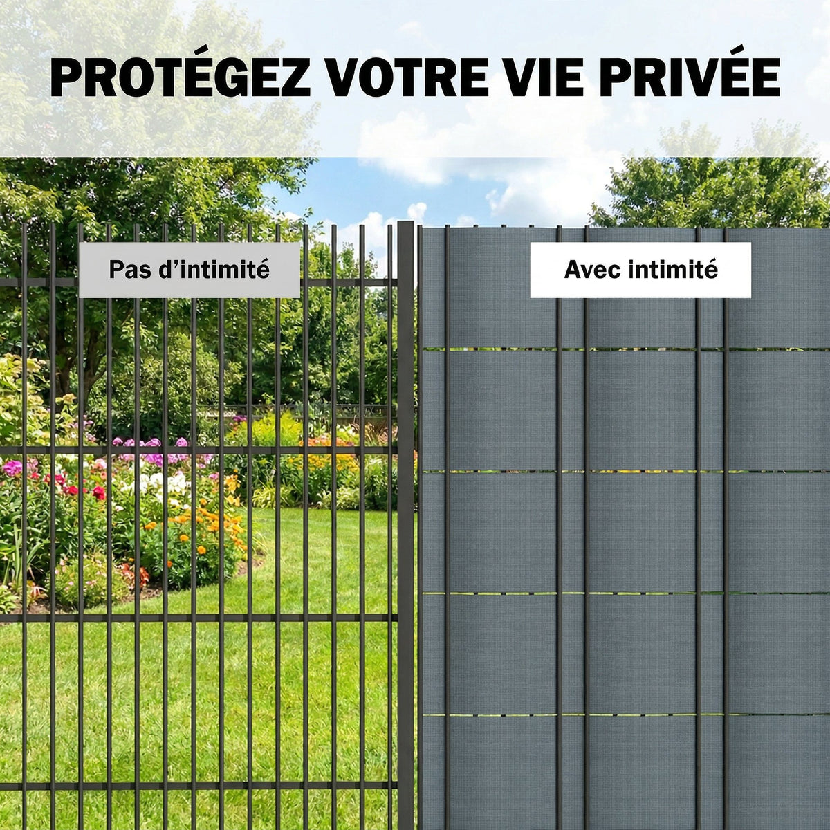 Brise-vue PVC Rouleau Occultant 140m Bande de Protection Visuelle 450g/m² 120 Clips de Fixation Imperméable Gris-4