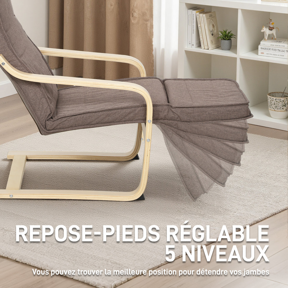 Fauteuil Luxe Confort et Relaxation avec Repose-Pied Réglable 94 x 66,5 x 100 cm cm Bois Massif Marron-3