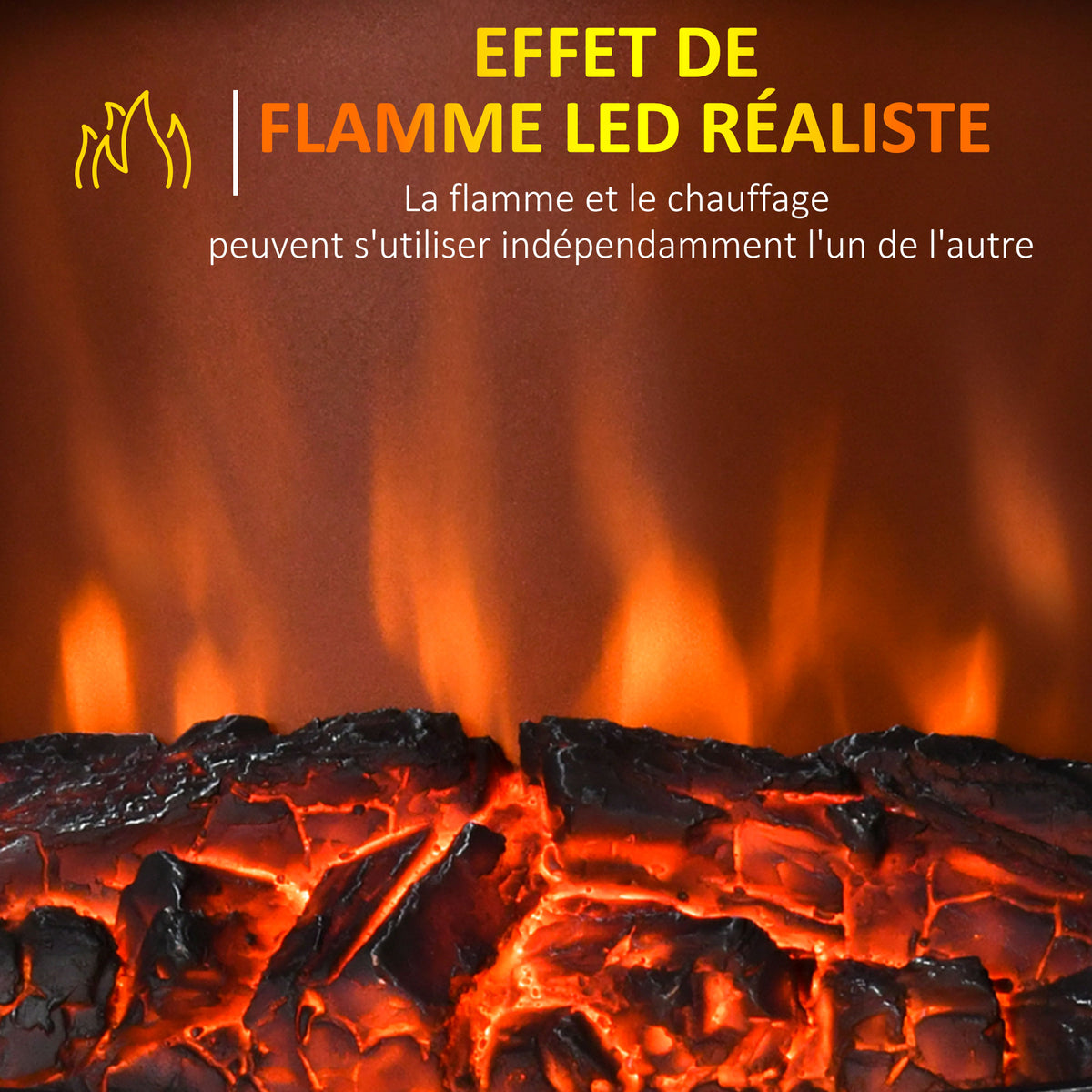 Cheminée électrique sur pied 1000/2000 W, fausse cheminée décorative avec effet flamme LED, protection contre la surchauffe, zone de couverture 15-30 m², noir-4