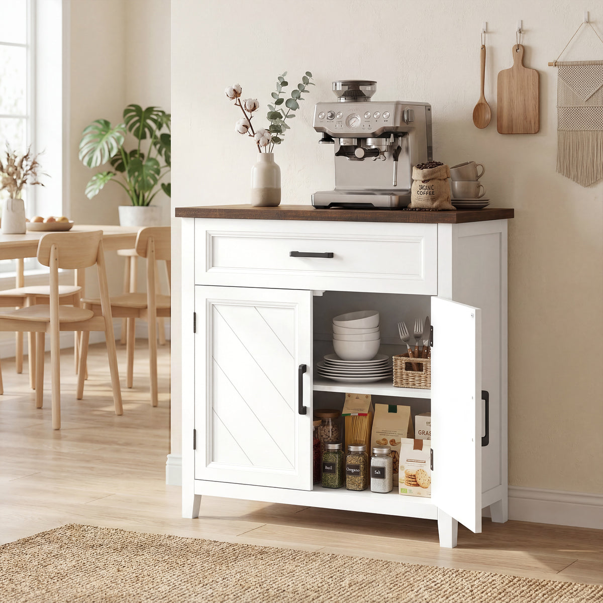 Buffet salon, meuble de rangement avec 2 portes, tiroir et étagère réglable, 76 x 35 x 80 cm, blanc-8