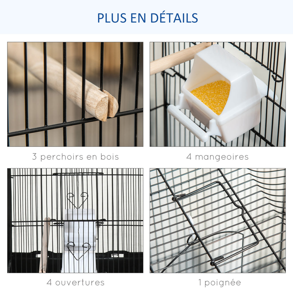 Cage à oiseaux volière avec mangeoires perchoirs plateau excrément amovible cage pour canaris perruches perroquets 46,5 x 35,5 x 92 cm noir-3