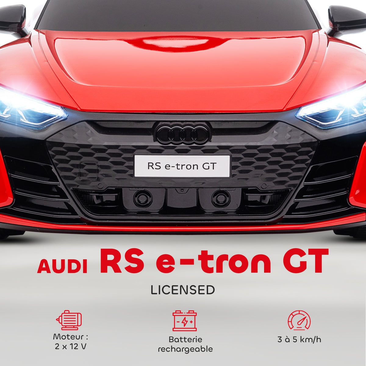 Voiture électrique enfant 12 V - véhicule électrique avec télécommande parentale fournie - V. Max. 5 Km/h - effets sonores, lumineux - Audi RS E-tron GT rouge-3