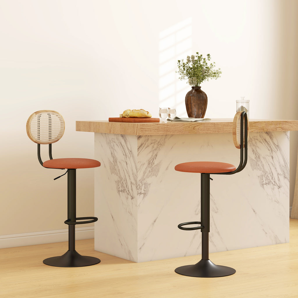 Lot de 2 tabourets de bar chaises de bar hauteur réglable avec dossier en rotin et repose-pieds, marron-1