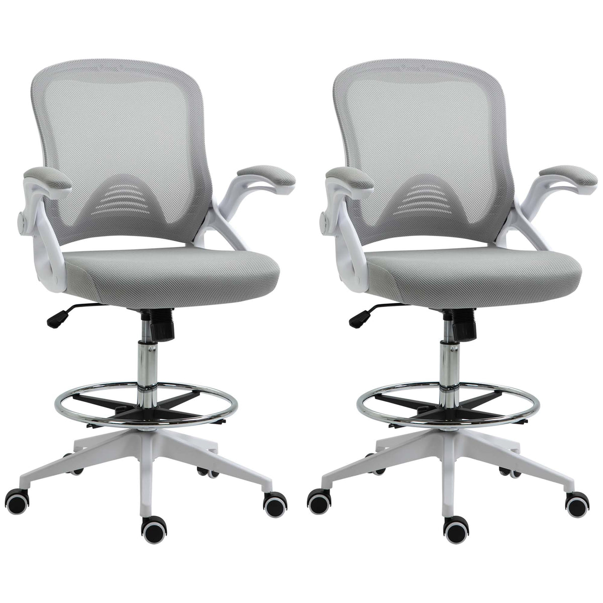Lot de 2 fauteuils de bureau chaise de bureau assise haute réglable dim. 64L x 60l x 106-126H cm pivotant 360° maille-0