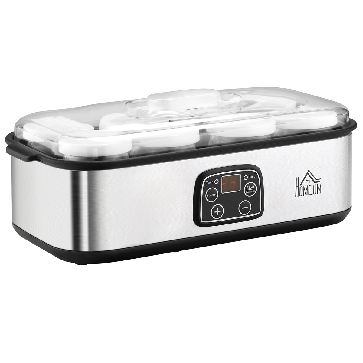 Yaourtière avec 8 Pots en Verre de 180ml, Machine à Yaourt Électrique en Acier Inoxydable avec Minuterie, Thermostat Réglable et Affichage Numérique pour des Desserts Maison Sains-0