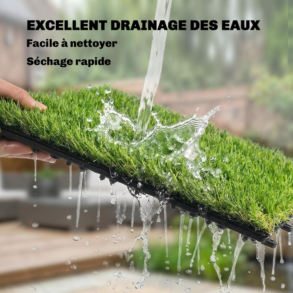 Gazon Synthétique 22 Pièces Dalle Gazon Clipsable DIY 25mm Haute Densité Auto-drainant pour Balcon Jardin-5