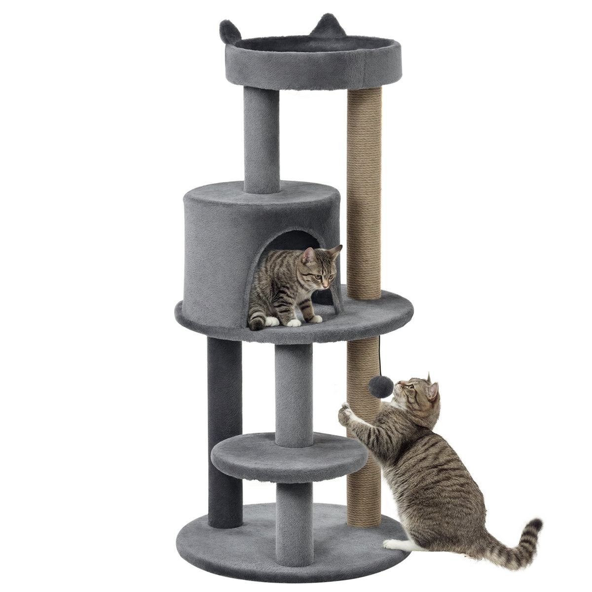 Arbre à chats multi-équipements griffoirs grattoirs plateformes niche jeu boule suspendue Ø 48 x 104H cm gris-0