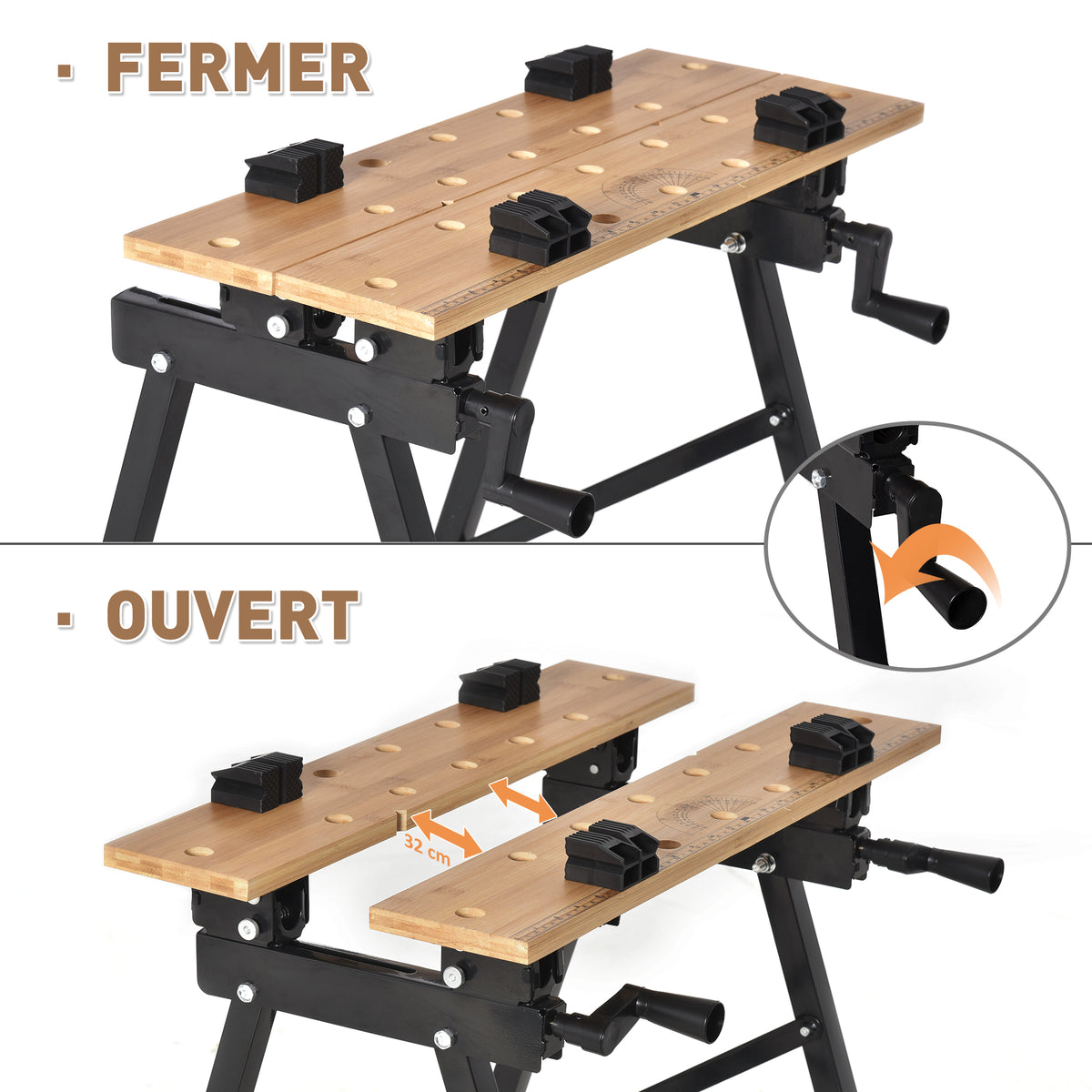 Établi pliant établi de serrage avec 4 serre-joints table de travail, charge 150 kg, 63,5x60,5x78cm, noir-4