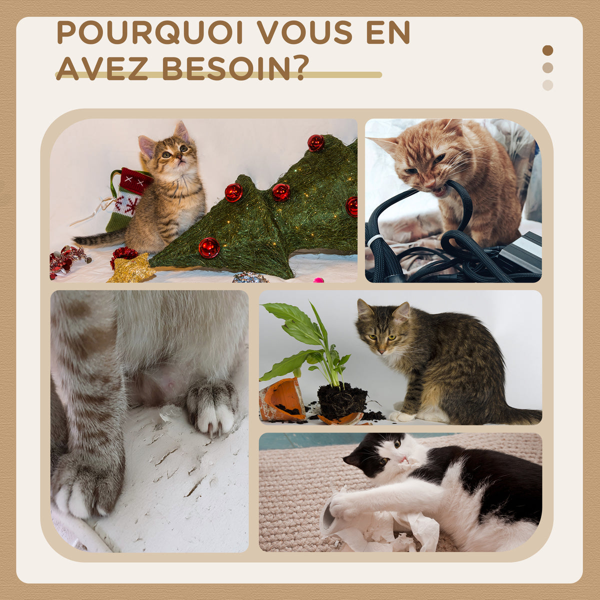 Arbre à chat hauteur de 57 cm avec griffoir en jute, niche, plateforme et balle de jeu, en tissu peluche gris clair-5