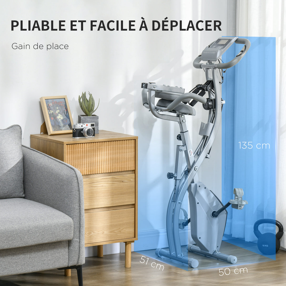 Vélo d'appartement pliant 8 niveaux de résistance magnétique dossier selle réglable poignées ergonomiques noir gris-7