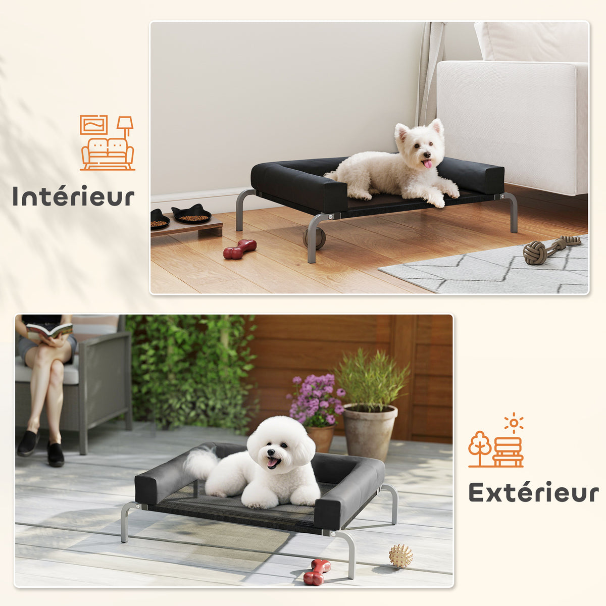Lit surélevé pour chien rafraichissant, lit de camp pour chiens intérieur extérieur portable, 90 x 65 x 30 cm, noir-6