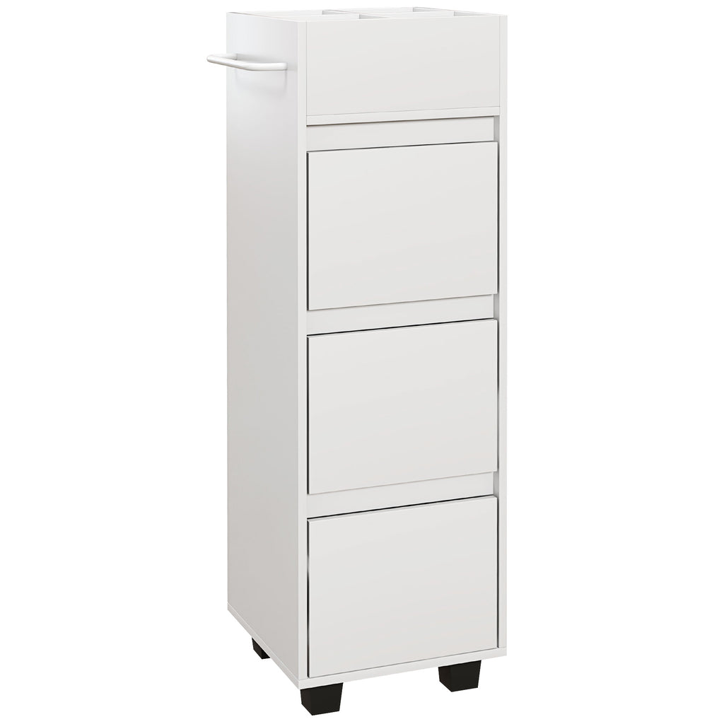 Meuble de rangement pour salle de bain avec 4 compartiments, 3 tiroirs et porte-serviettes, dim. 35 x 30 x 90 cm, blanc-0