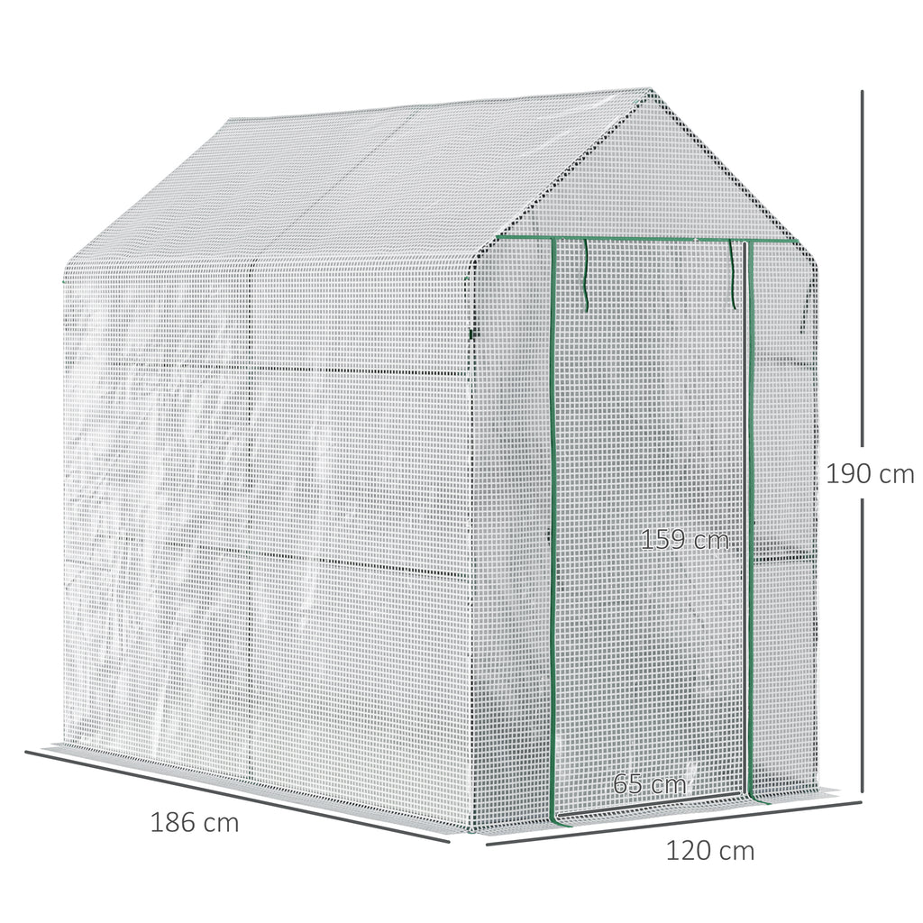 Serre de jardin PE avec étagère 2 niveaux, serre de balcon, bâche renforcée 140 g/m², acier, porte zippée-2