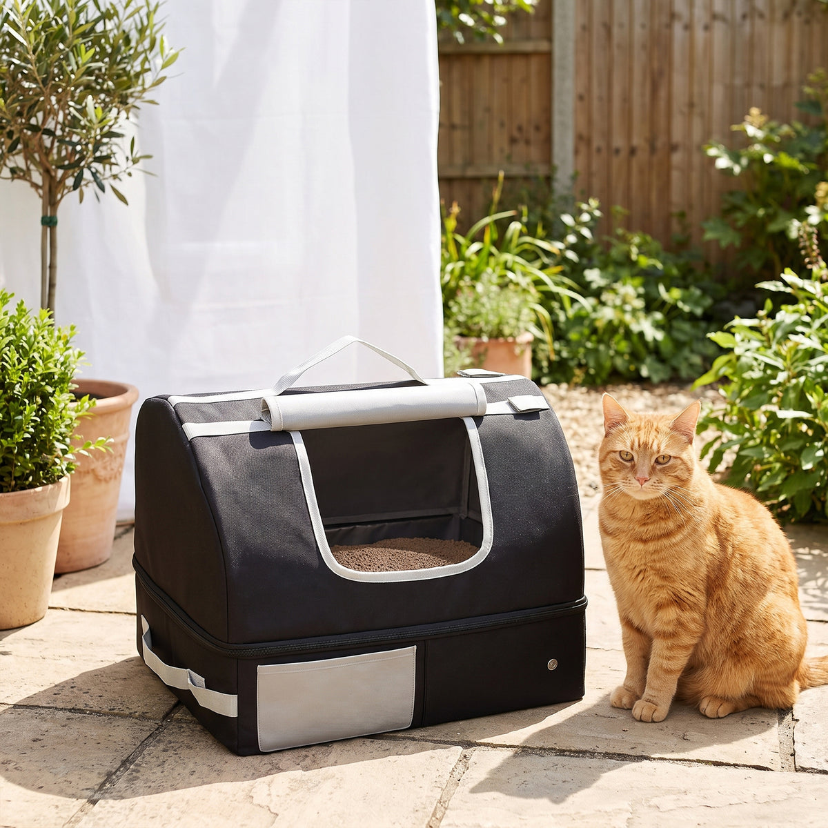 Bac à Litière Pliable Litière Voyage Chat Portable Couvercle Zippé Oxford 600D Imperméable Anti-Fuite 43x33x34cm Noir-3