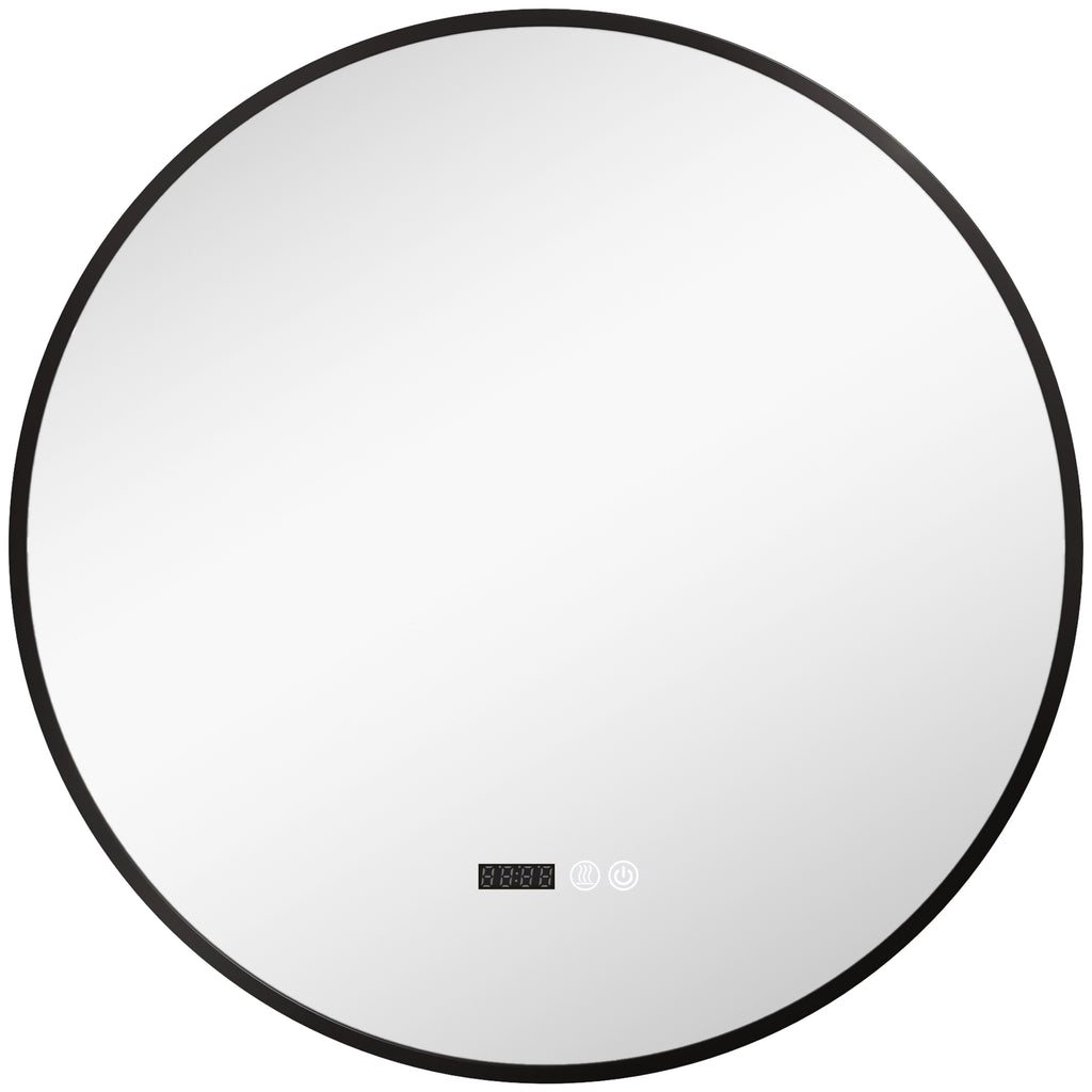 Miroir de salle de bain rond avec éclairage LED, intensité variable, fonction anti-buée, interrupteur tactile, noir-0