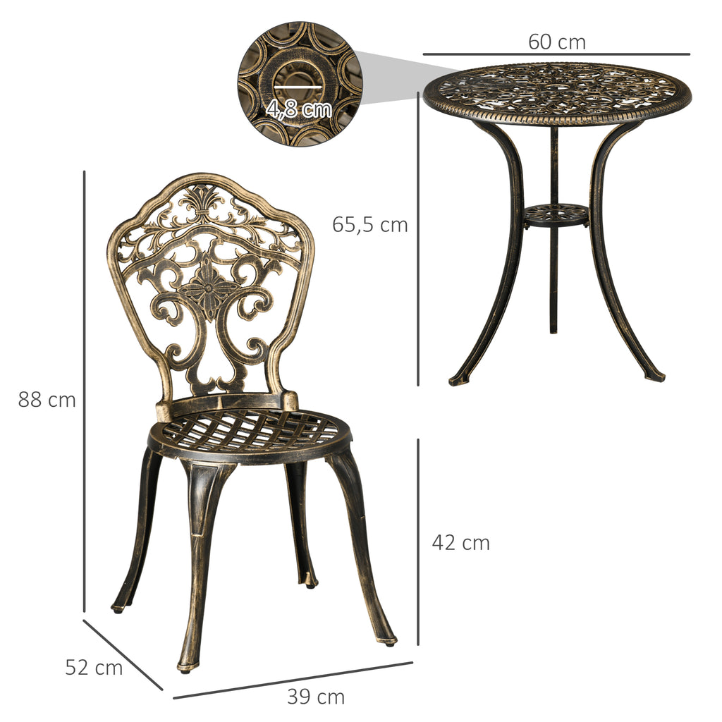 Ensemble bistrot pour jardin en aluminium salon de jardin 3 pièces 2 chaises + table ronde imitation fer forgé-2