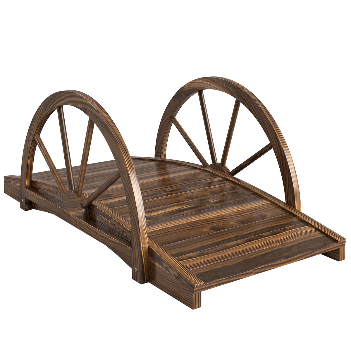Pont de jardin en bois, avec balustrade à demi-roues charge max. 150 KG, 100 x 50 x 37 cm, marron-0