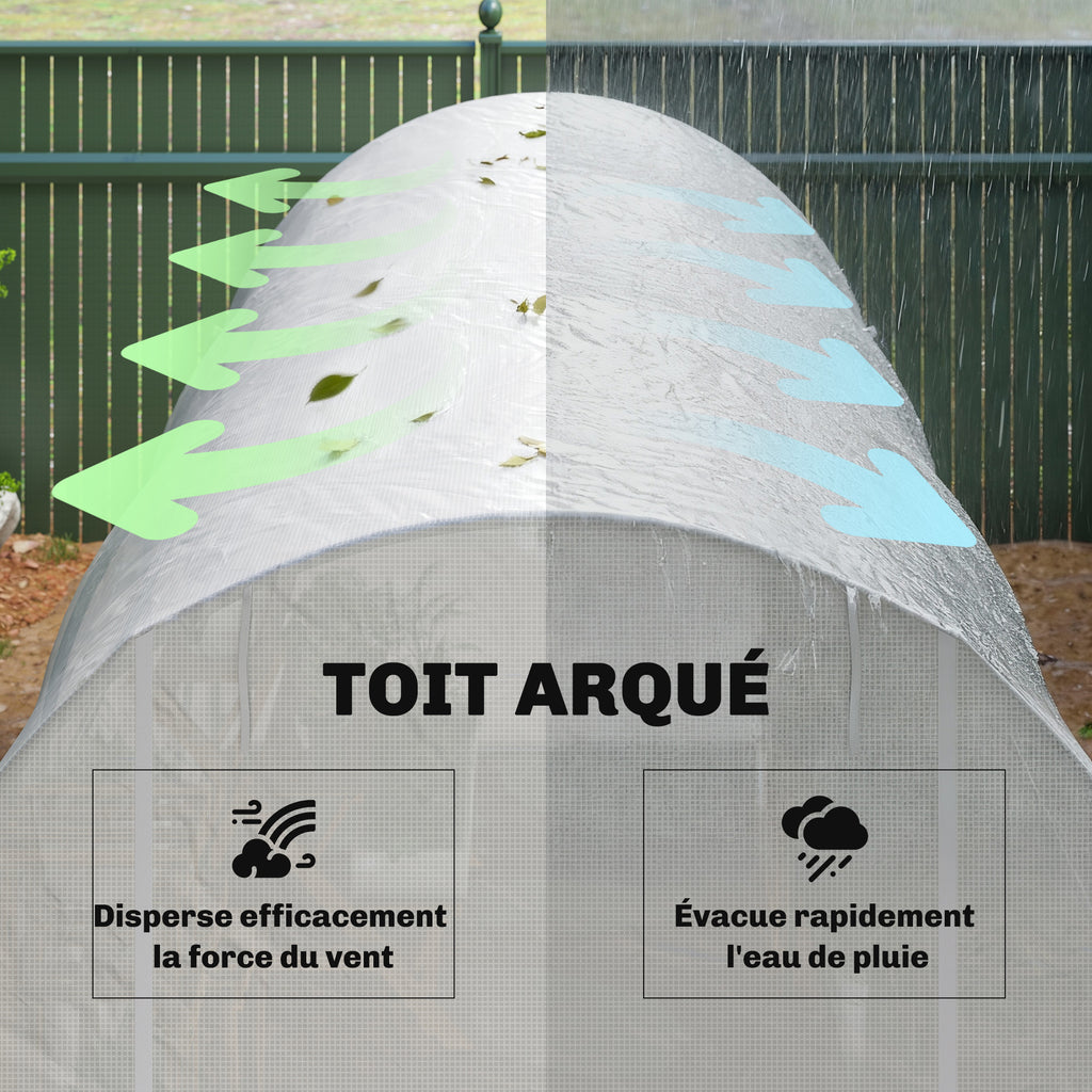 Serre tunnel de jardin 7m², serre de jardin tunnel avec porte et 6 fenêtres, bâche PE 140 g/m² 350 x 200 x 200 cm blanc-7