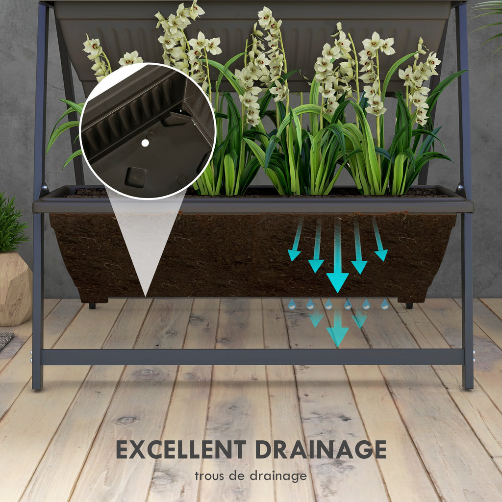Étagère à Fleurs en Acier 4 Niveaux, Support de Plantes Vertical avec 4 Bacs et Trous de Drainage, 76x79x162cm, Marron-5