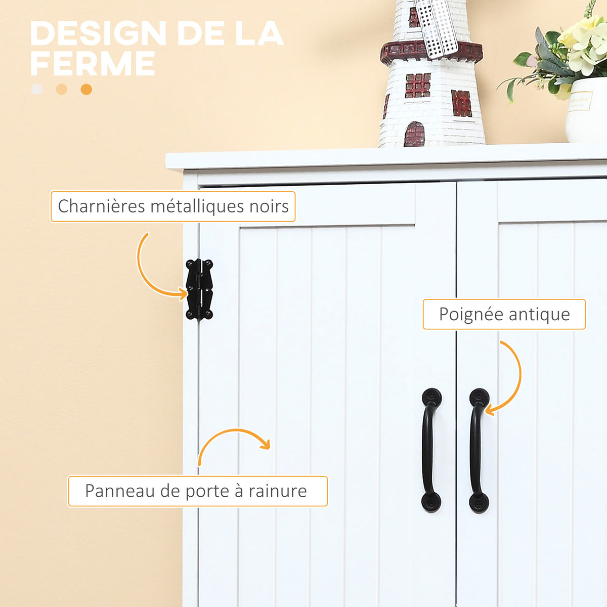 Buffet de cuisine armoire de cuisine contemporaine multi-rangements 2 placards 3 étagères 60 x 30 x 123 cm blanc-4