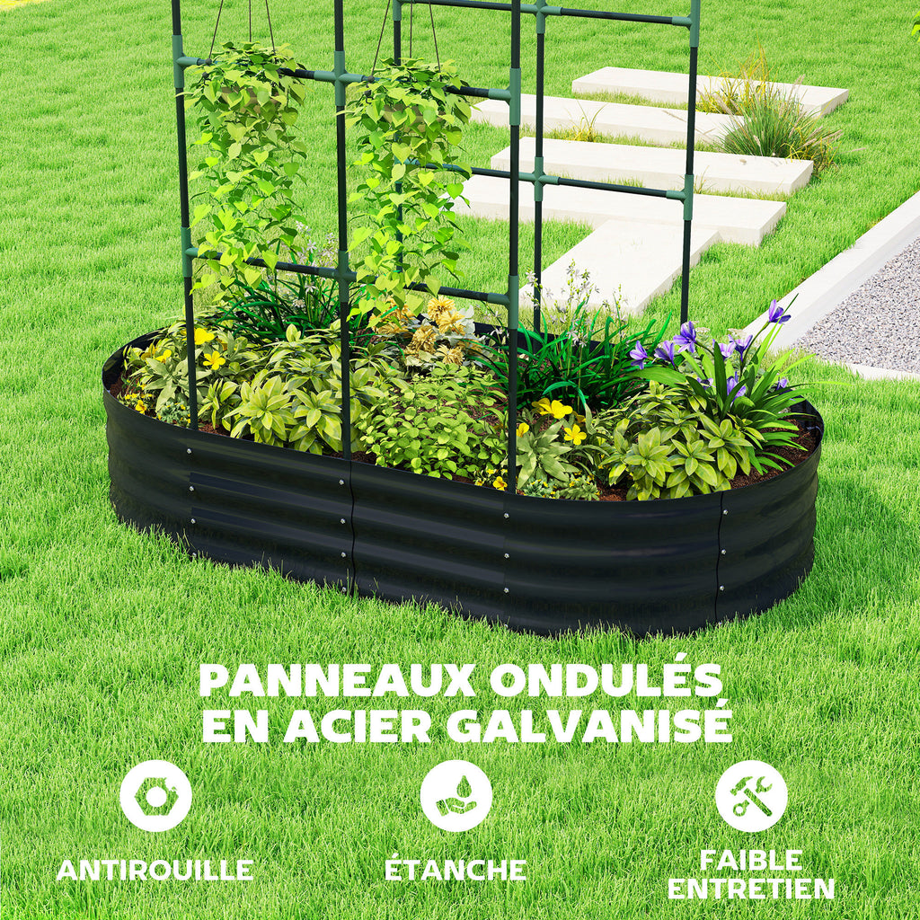 Jardinière avec treillis arqué, bac à fleurs en métal avec fond ouvert, gants inclus, 160x90x180cm, gris foncé-5